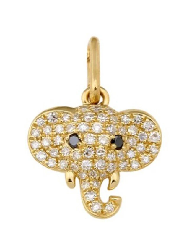 Hermoso Colgante Cabeza de Elefante Diamante Espinela Negra Plata de Ley 925 Dije Foto 2 de 2