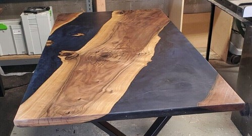 72 Zoll x 36 Zoll maßgeschneidert schwarz Epoxidharz Holz Fluss Stil Center Esstischplatte - Bild 2 von 3