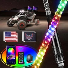 Nilight 2PCS 2FT RGB LED Whip Light with Extra Stop Turn Reverse Light
