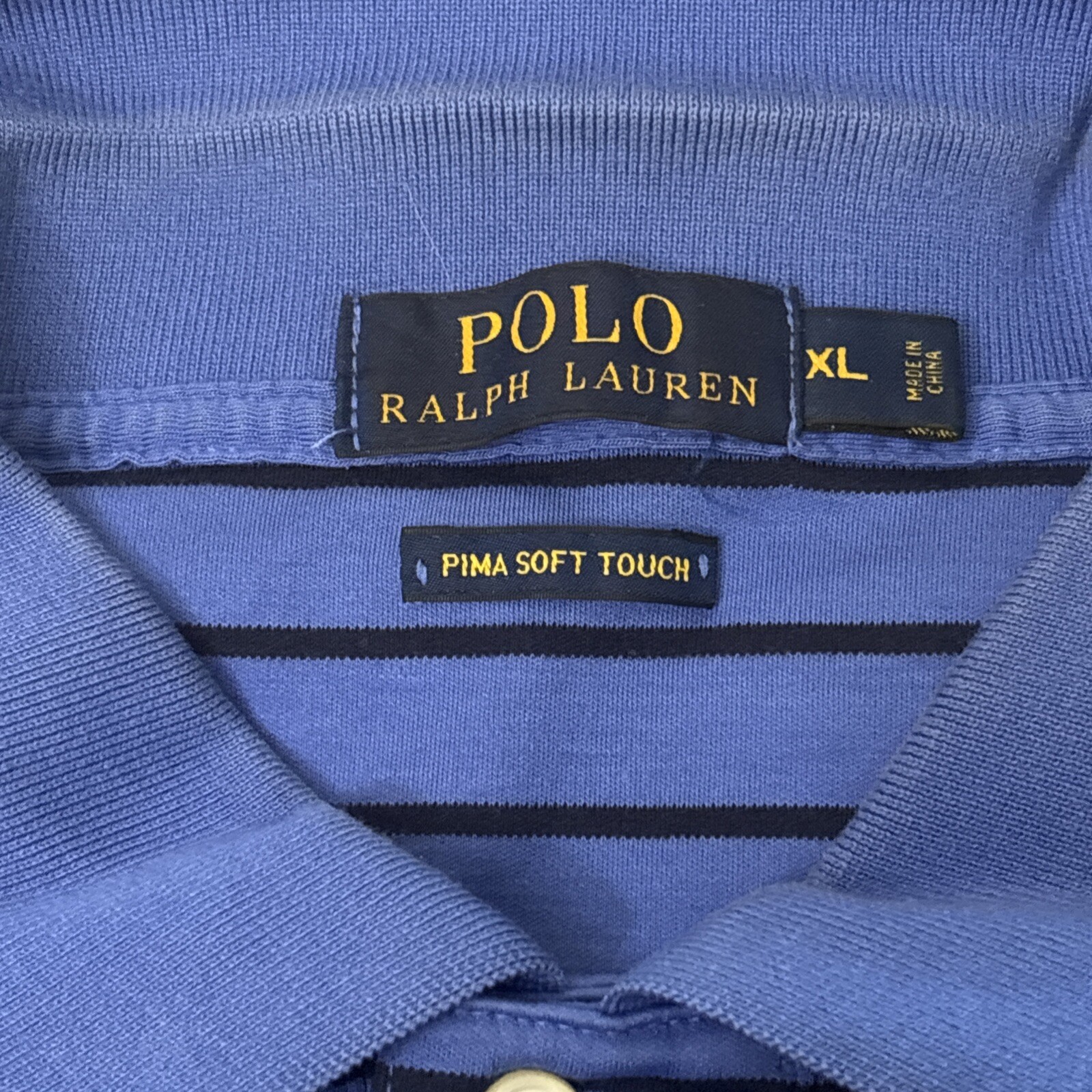 Polo Ralph Lauren Camicia Uomo XL Blu Righe Pima Soft Touch Golf Marrone Pony*