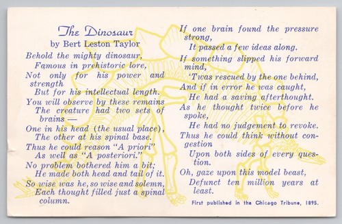 El poema del dinosaurio de Bert Leston Taylor - Postal de Stegosaurus - Imagen 1 de 2