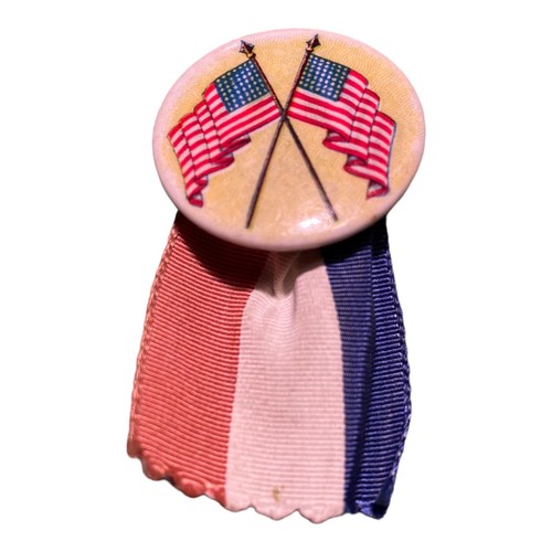 Unique Antique United States War Souvenir Pin with Red White & Blue Ribbon faded - Foto 2 di 4