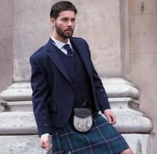 Scottish Men s Navy Blue Wool Argyle Kilt Jacket With Vest