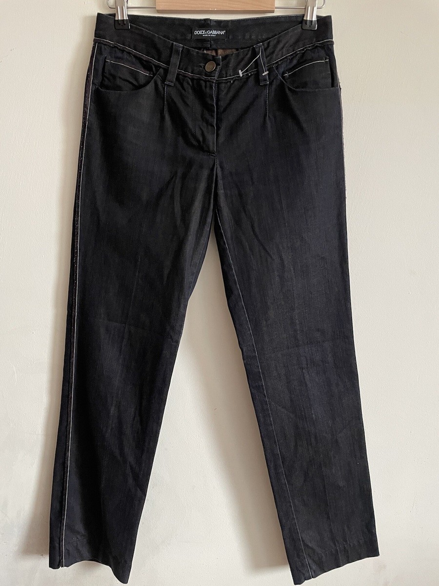 Dolce Gabbana Denim Distressed Navy Blue Zipper Vintage Gold Logo