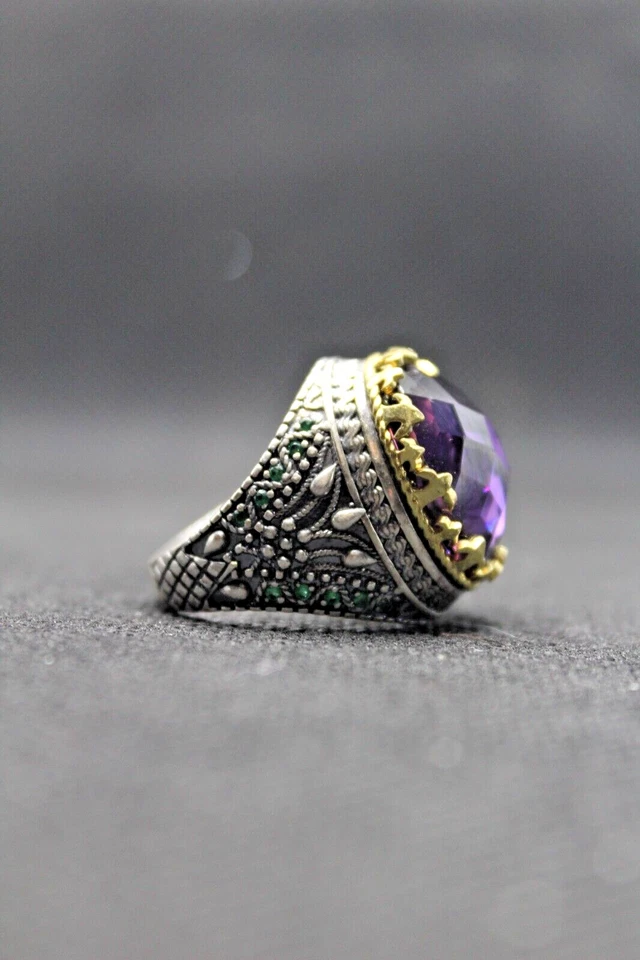 Raro anillo de plata de ley 925 para hombre con piedra de circón púrpura anillo para hombre Foto 2 de 4