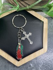 3 Silver-Tone Mary Lady Of Guadalupe Cross Charm Keychain New Free Ship B5011