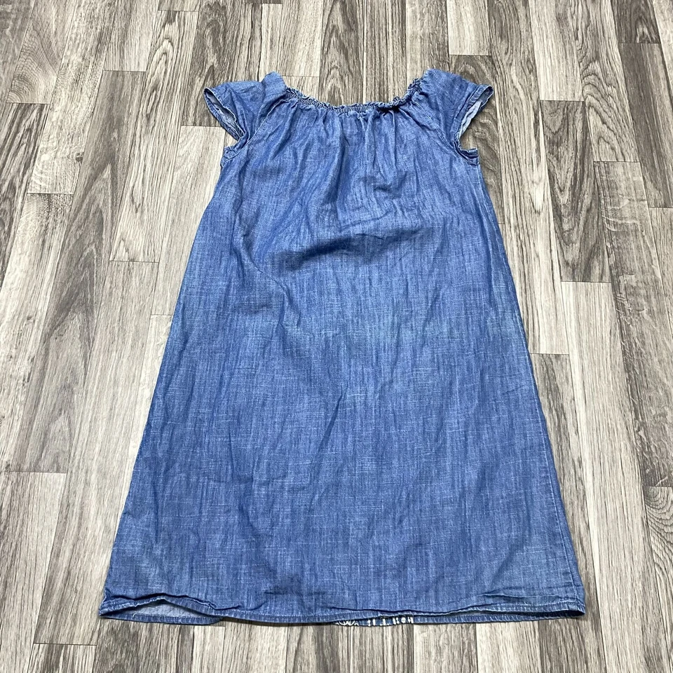 OLD NAVY Embroidered Ruffled Elastic Neckline Blue Chambray Dress Girl's Size L - Image 3 of 4