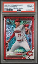 2021 Bowman Chrome Prospects Hunter Greene Red Shimmer Refractor /10 PSA 10 Reds