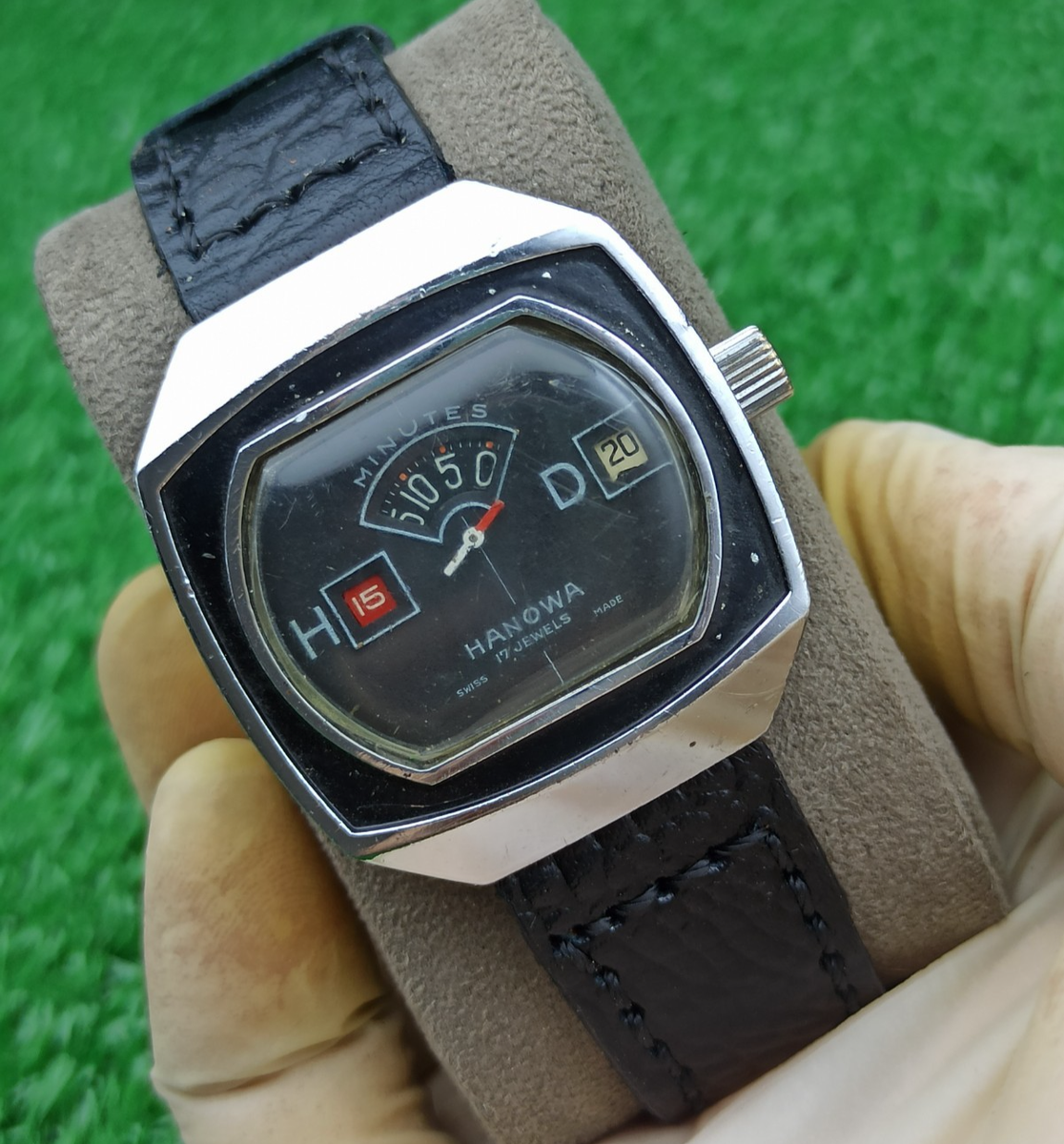 Vintage Hanowa Jump Hour Watch Swiss Made 17 Jewels Mechanical
