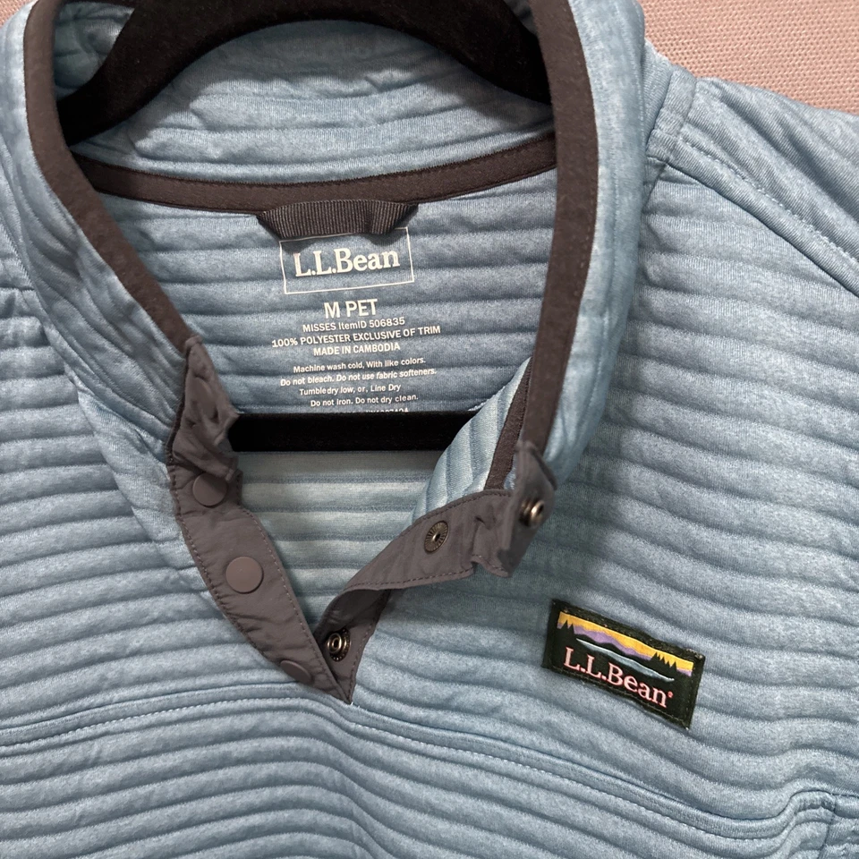 Pullover LL Bean Airlight tejido a presión para mujer pequeño mediano azul acanalado Foto 4 de 4