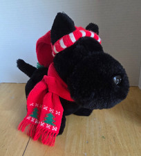 1984 Dakin Black Scottie Scottish Terrier Puppy Dog Plush Holiday Hat Scarf 9 in