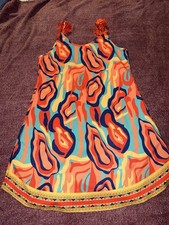 SHEIN M Multicolor Abstract Chiffon Ruffle Scoop Neck Sleeveless A-Line Dress