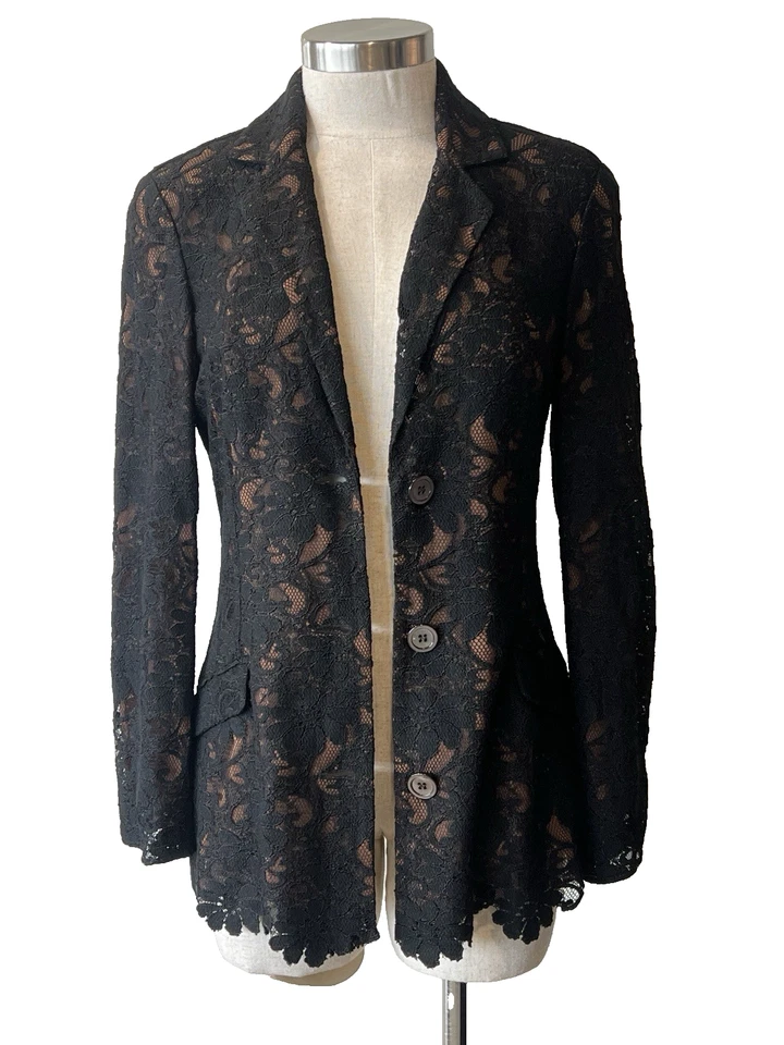 Blazer/jaqueta OZBEK Itália anos 90 renda preta bronzeada totalmente forrada 40IT/8-10Aust-UK/6US - Imagem 4 de 4