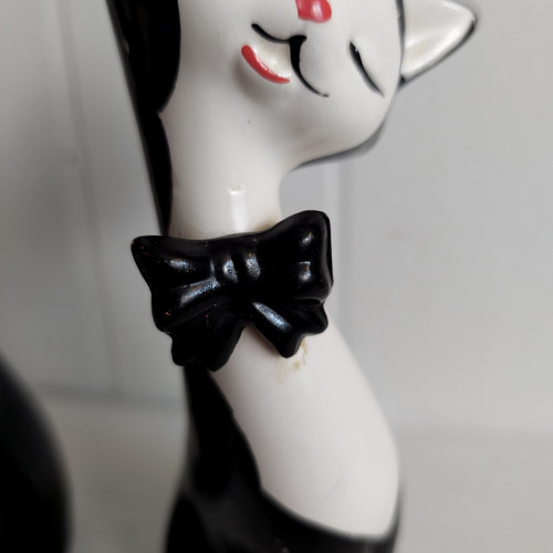 Vintage Paar Smoking MCM schwarz weiß Katze Figur langer Hals geneigter Kopf Schleifen Taiwan - Bild 13 von 20