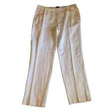 Saks Fifth Avenue White 100% Linen Draw String Resort-wear Pants XL