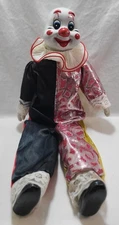 Porcelain Ceramic Funny Clown Doll  17 1/2"   Red Black     Vintage  Unique Face