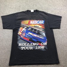 Vintage NASCAR Shirt Mens Large Black Rolling On Tour 1998 Racing Tultex 90s