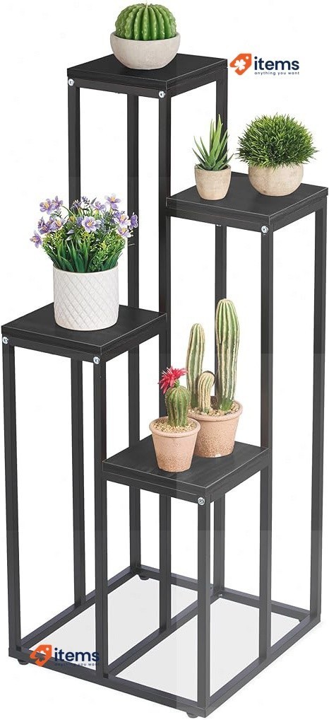 Relaxdays Pflanzenständer, moderner Topfhalter mit 4 Ebenen schwarz 80x40x40 cm