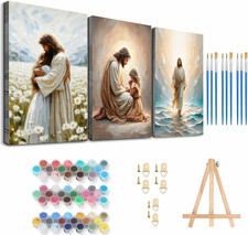 3 Pack Paint by Numbers Kit for Adults Framed Canvas, with Wooden Easel Jesus