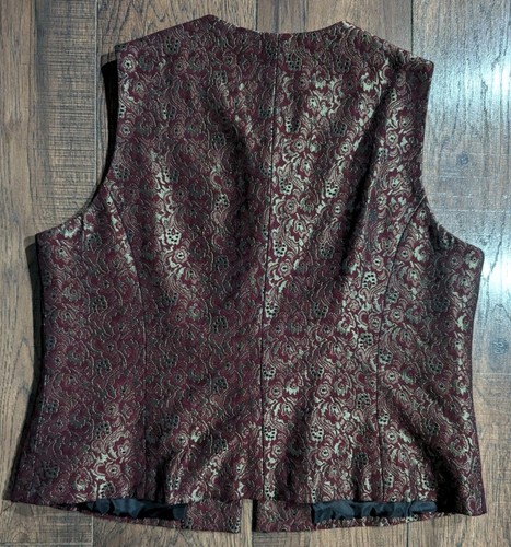 Casual Corner Women's Wool Blend Burgundy & Gold Swirl Vest Size 16 Vintage - Picture 11 of 14