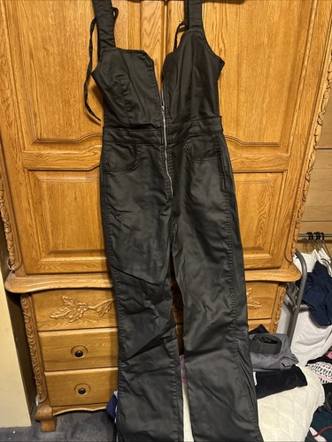 Free People Faux Leather Overalls Jumpsuit Black Size 4 - Picture 2 of 6