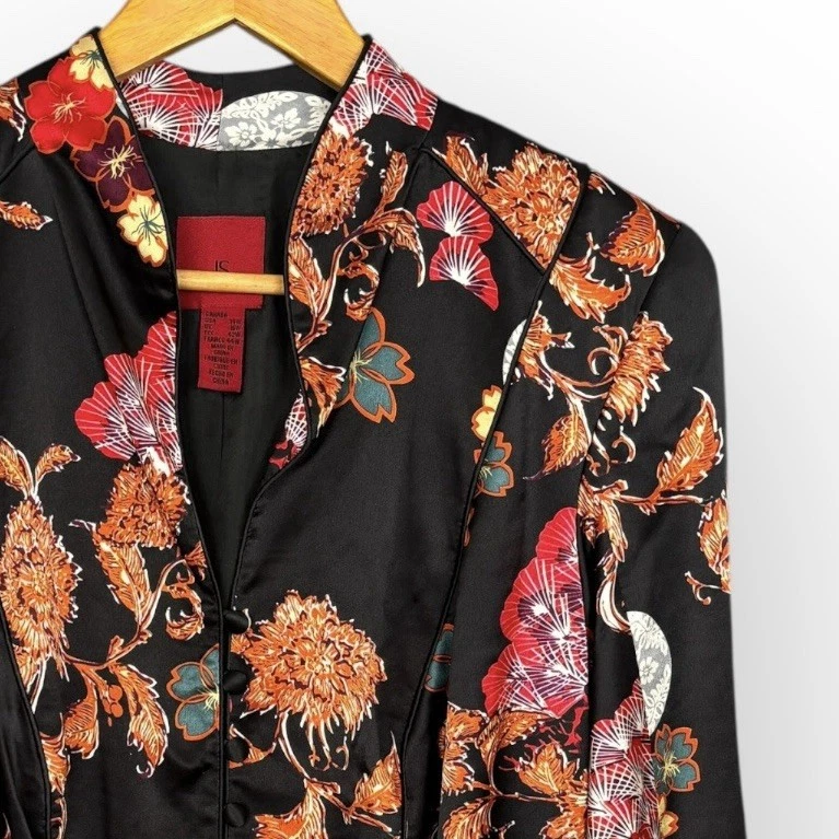 JS Collections Elegant Asian Floral Print Silk Jacket Womens 14W Cocktail Party - Image 2 of 4