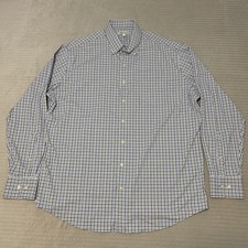 Peter Millar Summer Comfort stretch blue plaid Button Down Shirt XLARGE