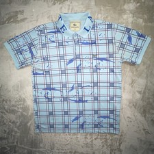 Vintage Lacoste Men  s Polo Shirt Sz S Blue Plaid With Writing On Collar Flaw 