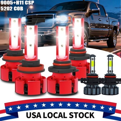 For 2007-2013 GMC Sierra 1500 6x 6000K LED Headlight Hi/Lo Fog Light Bulbs Combo