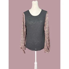 Anthropologie Sz XS Mixed Media Top Floral Balloon Sleeve Boho Feminine Romantic