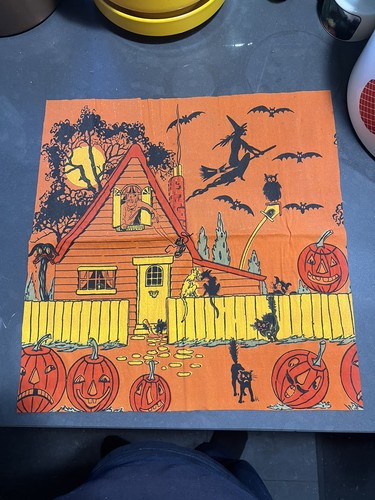 Vintage Halloween Crepe Paper Panel And Tambourine Jack O Lantern JOL German - Picture 5 of 14