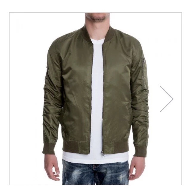 Chaqueta Bomber Elwood Grande Verde Oliva Cremallera Completa Moda Manga Cremallera Bolsillo en el Brazo Foto 2 de 4