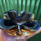 Beautiful Murano Sommerso Pinched Art Glass Ashtray Dish blue/yellow MCM