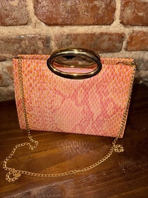 Bellini Pink Melon Snakeskin Pattern Handbag Clutch Shoulder Bag NWT Y2K