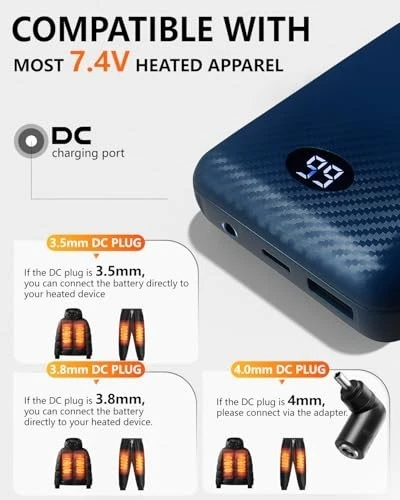 Heated Vest Battery Pack 7.4V 14000mAh with LED Display, DC/USB/Type-C Output image 3