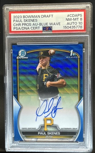 2023 Bowman Draft Paul Skenes Chrome Auto Blue Wave Refractor 1st #/150 PSA 8 10