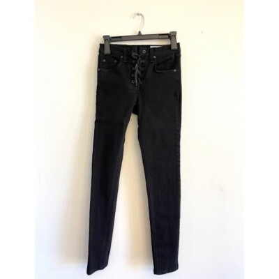 Rag & Bone Women's Black Skinny Jean Lace Up Pants Designer NWOT Size 25