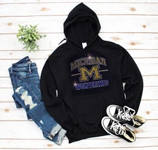 Michigan Wolverines Bling Hoodie or Crewneck Sweatshirt UNISEX SM-5X Blk or Navy