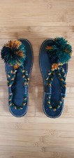 (Brand New)   Women embellished Green, Yellow&Black Flat Slip-ons slippers