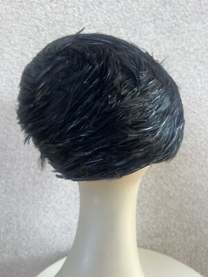 Vintage black feather hat helmet style rhinestones Sz 22.5” 7 1/4 Jack McConnell Vintage Black Feather Hat Helmet Style Rhinestones Sz 22.5  main image 2