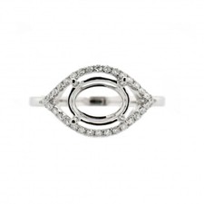 East-West Ring Semi-Mount Oval 9x7mm In 14k White Gold With Diamonds 39525 