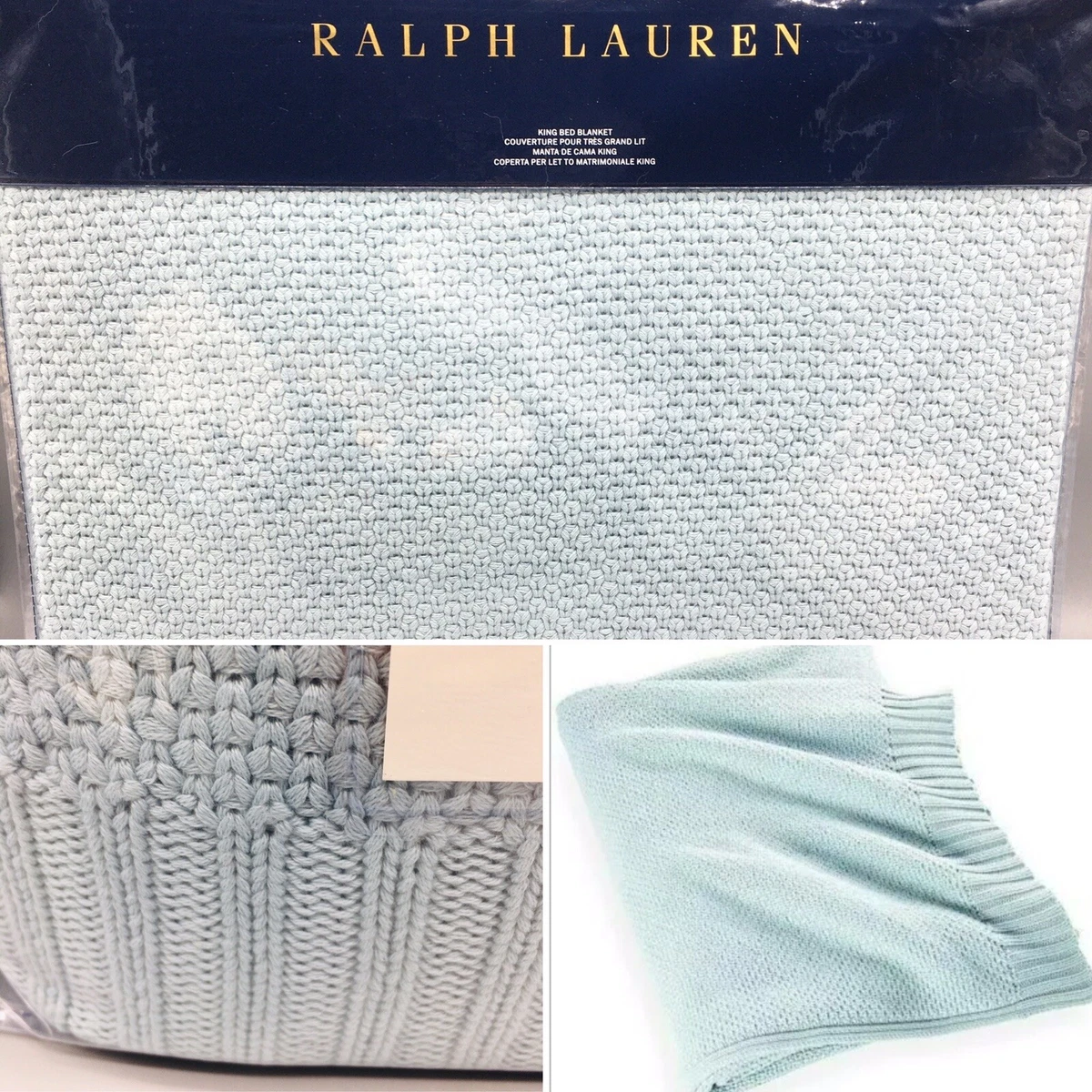 Ralph Lauren Belle Pointe Ariel King Size Blanket Teal Light Blue MSRP 430 NEW