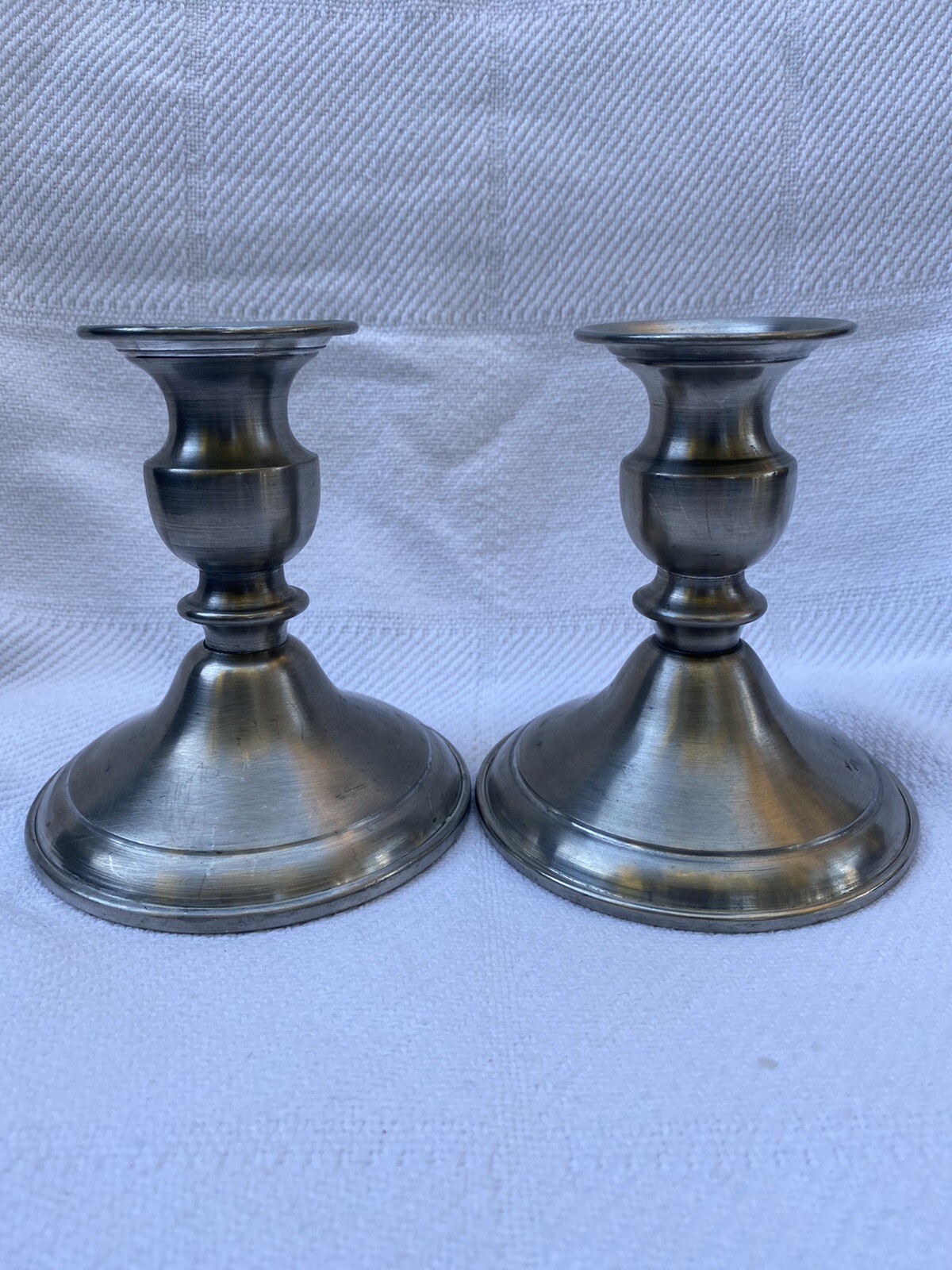 Leonard Genuine Pewter Candlestick Pair Weighted Vintage Made In