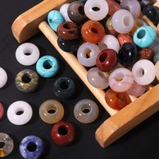 10Pcs Natural Crystal Stone Round Shape Big Hole Beads Jewellery Findings 14*7mm