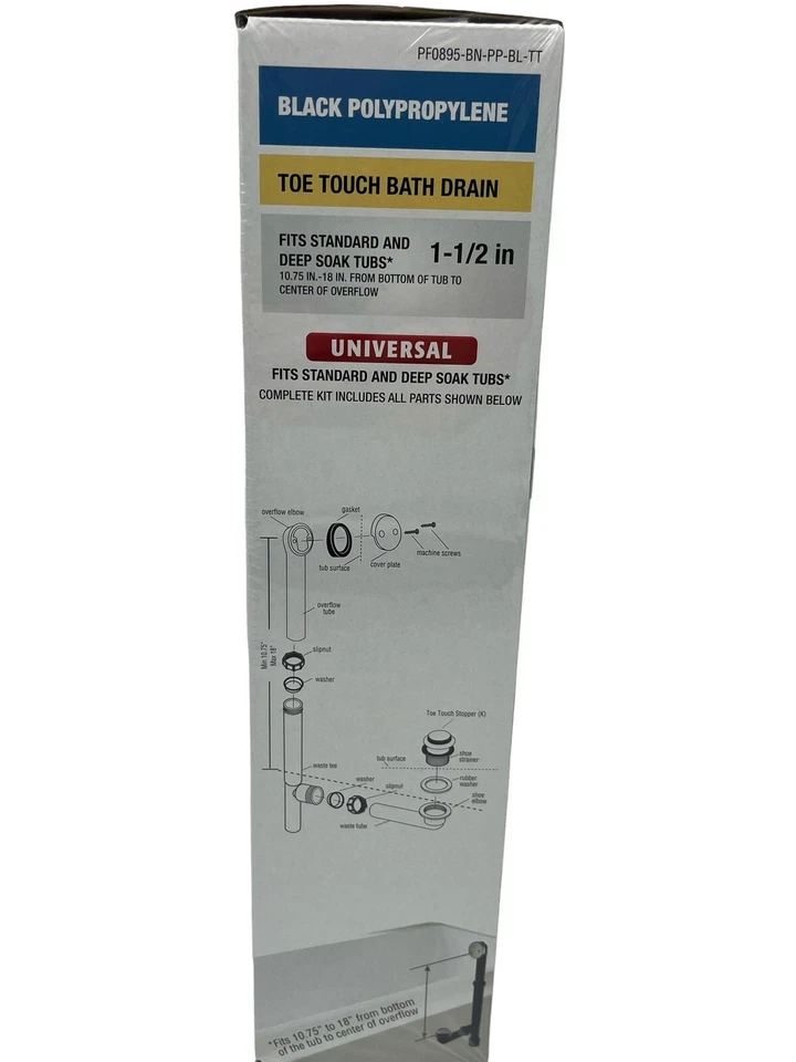 PF Waterworks матовый никель отделка сенсорный носок слив ванны - черный полипропилен - Изображение 3 из 4