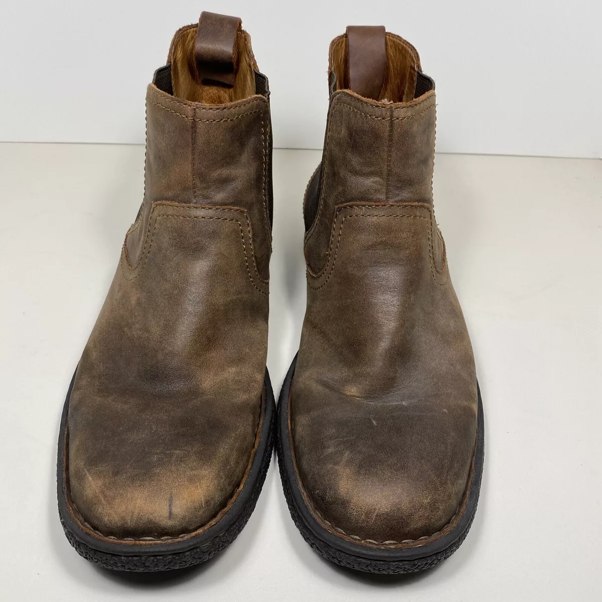 Mens Born Aiden Chelsea Pull on Boots Rustic Brown Leather 10 eBay
