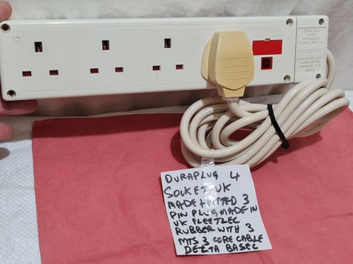 DURAPLUG 4 BUCHSEN VERLÄNGERUNGSKABEL HERGESTELLT IN UK CA. 3 MTS + GUMMI 3-POLIGER STECKER - Bild 10 von 14