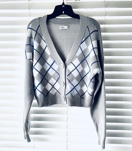 Hollister Gray Plaid V Neck Oversized 
