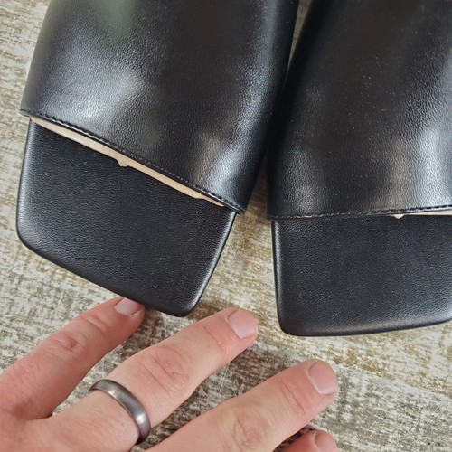 Nine West Rovah Womens Sandals Sz 9.5M Black Leather Square Toe Wedge Heel Slide - Picture 2 of 11