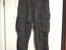 Vtg 90s Cargo Pants 8 30X25 Black Buttoned Relaxed Fit Utility Stretchy 9" Leg